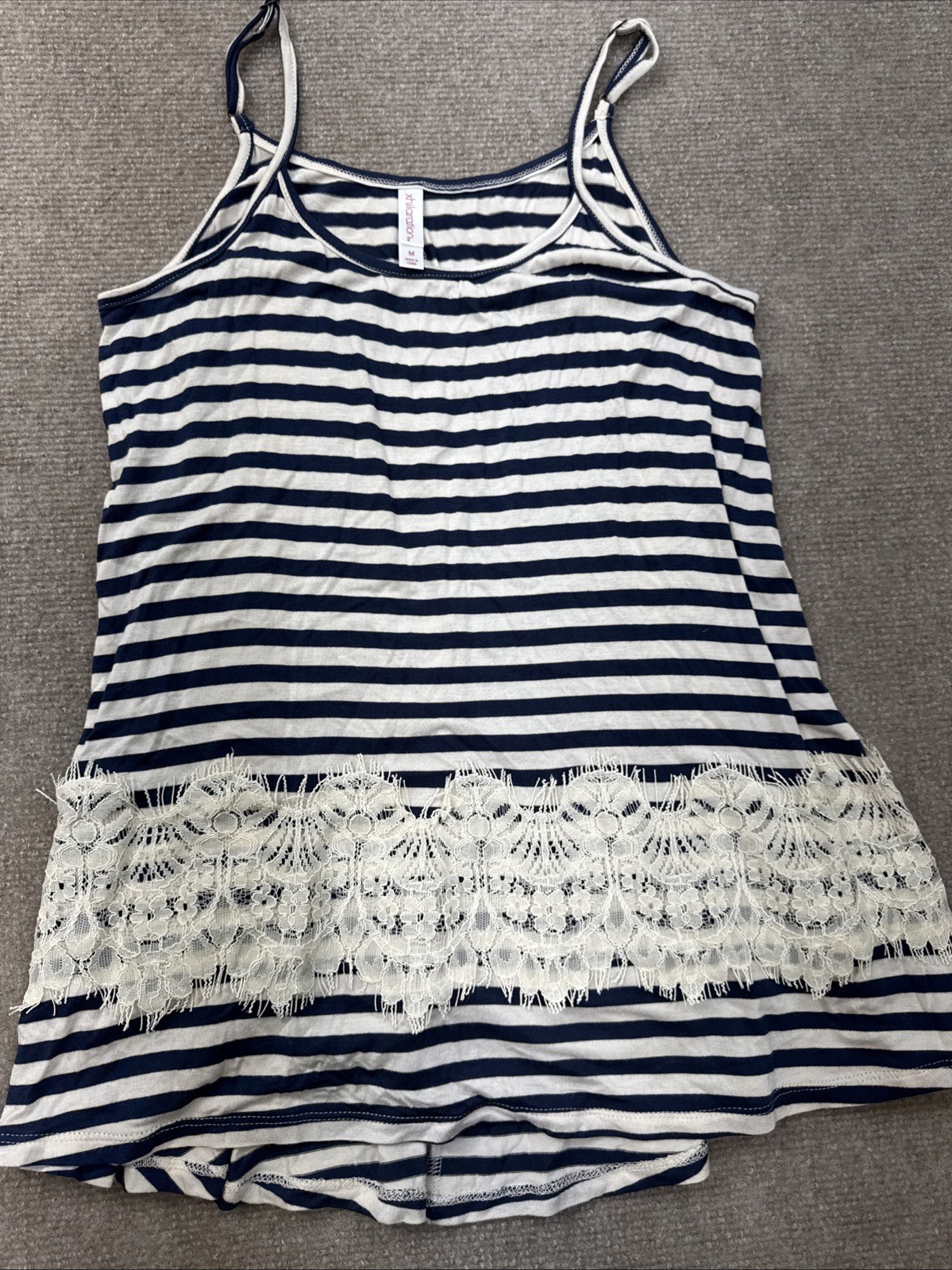 Xhilaration Women’s Sleeveless Blouse Size M Tank Top Lace Stripe