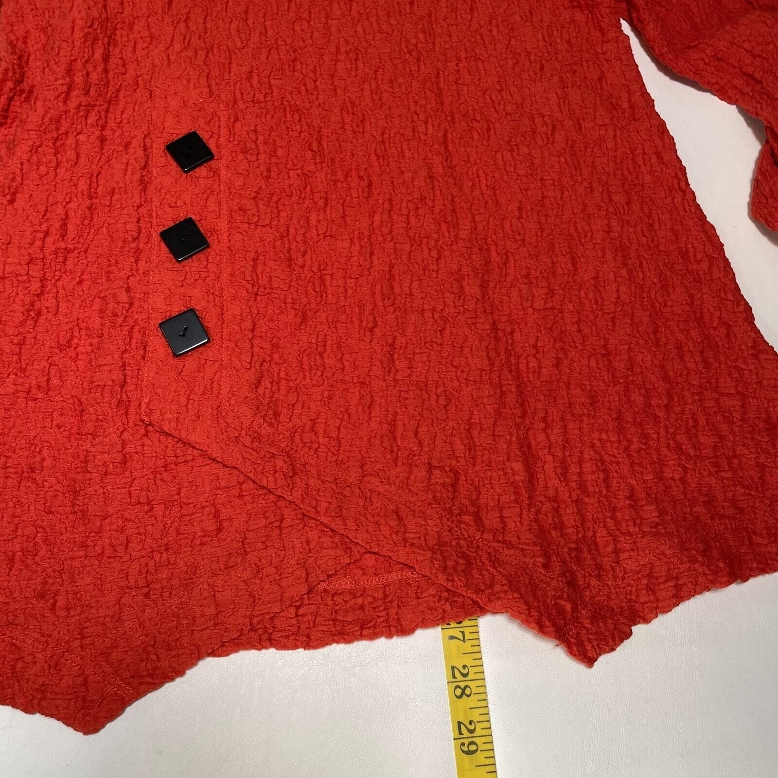 Ali Miles Textured Crinkle Top Womens Petite Small Red Blouse Roll Tab Sleeve