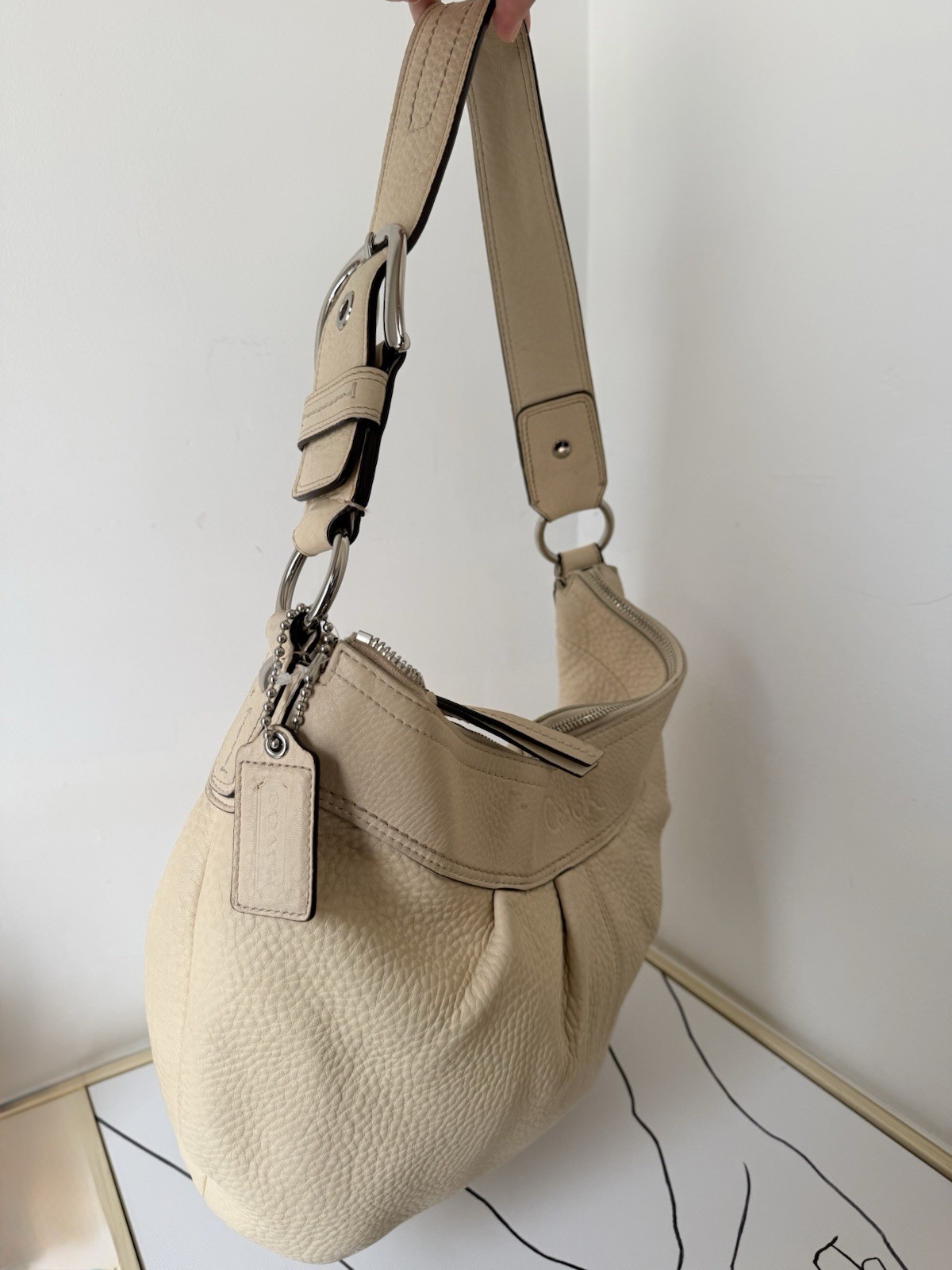 Coach Cream Pebbled Leather Large Hobo Handbag B1077-F13731