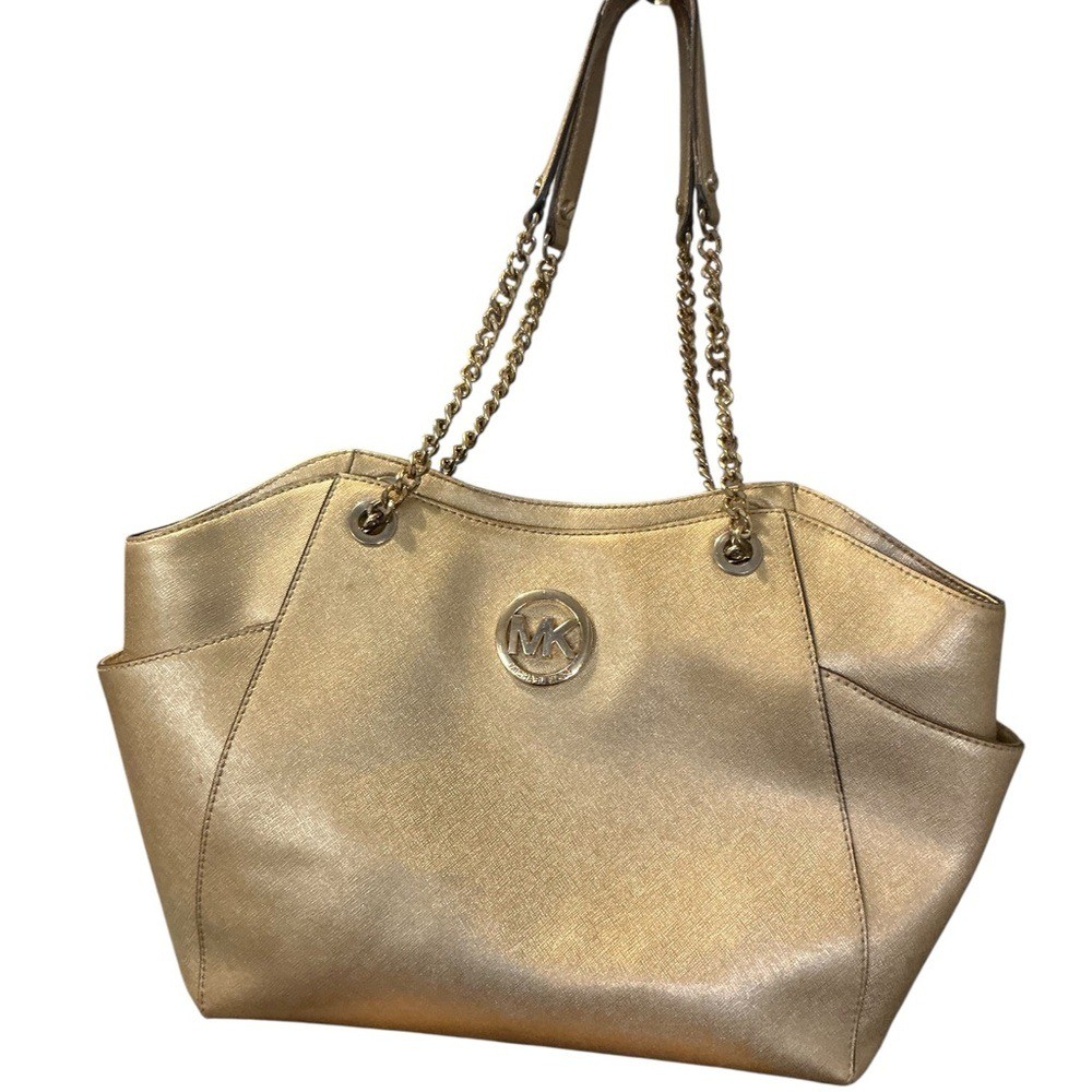 Michael Kors Gold Shoulder Bag with Chain-Link Straps