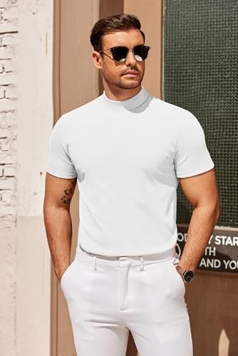 Coofandy Sweater Classic Solid Mens Mock Turtleneck Short Sleeve Slim Fit Turtle