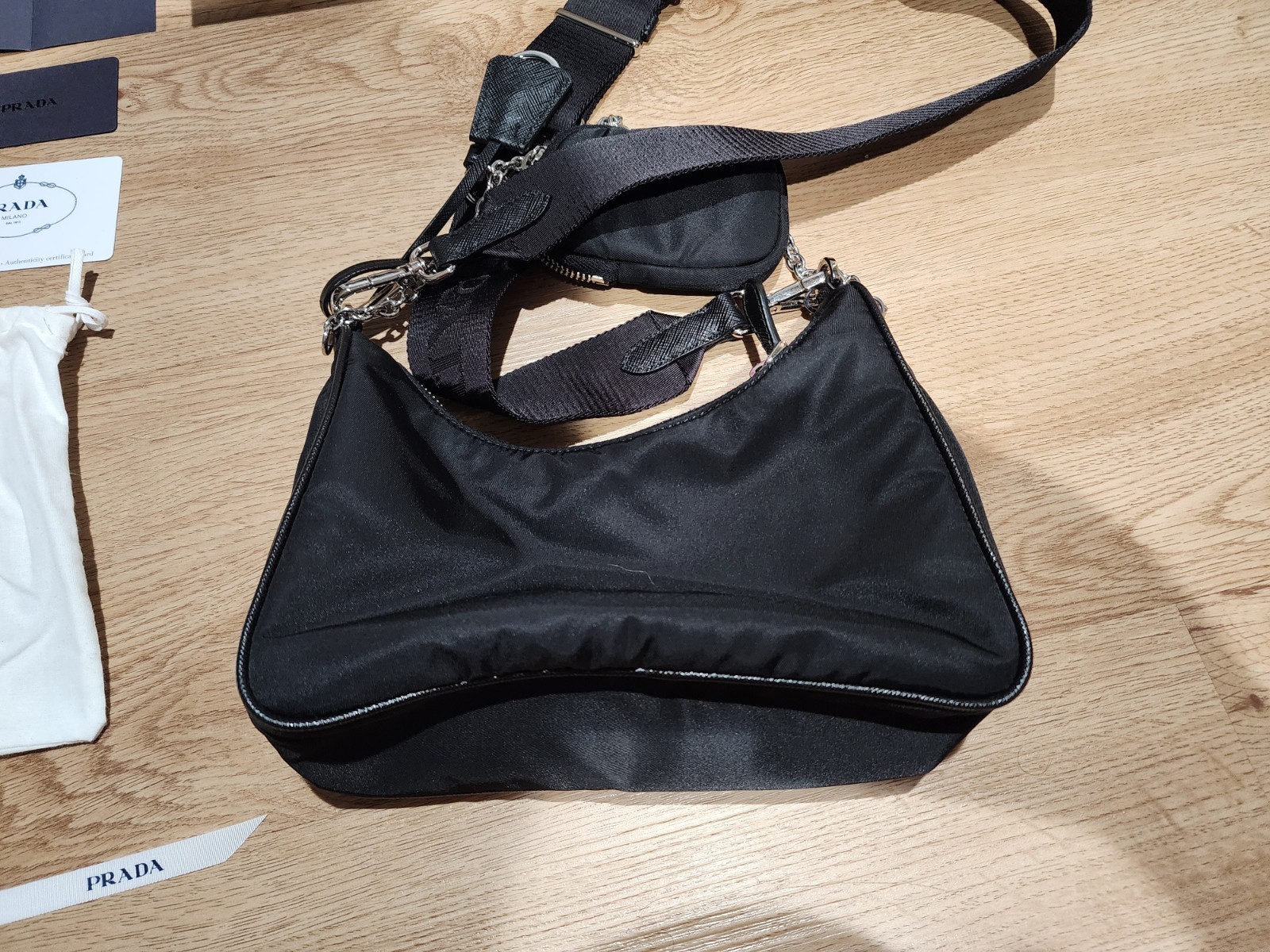 PRADA Re-Edition 2005 Crossbody Small Black Nylon W/ All Original Pieces