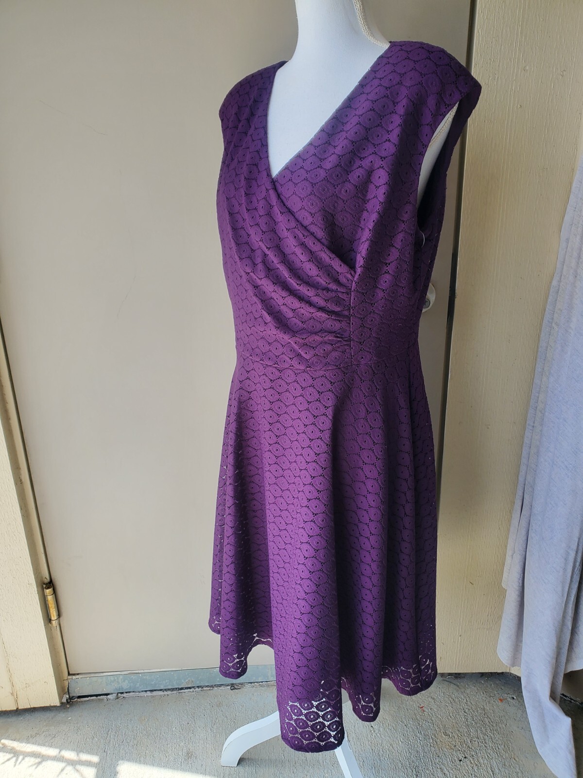 Black Label by Evan Picone Dress Womens 14 Purple Faux Wrap Elegant Classic NWTs