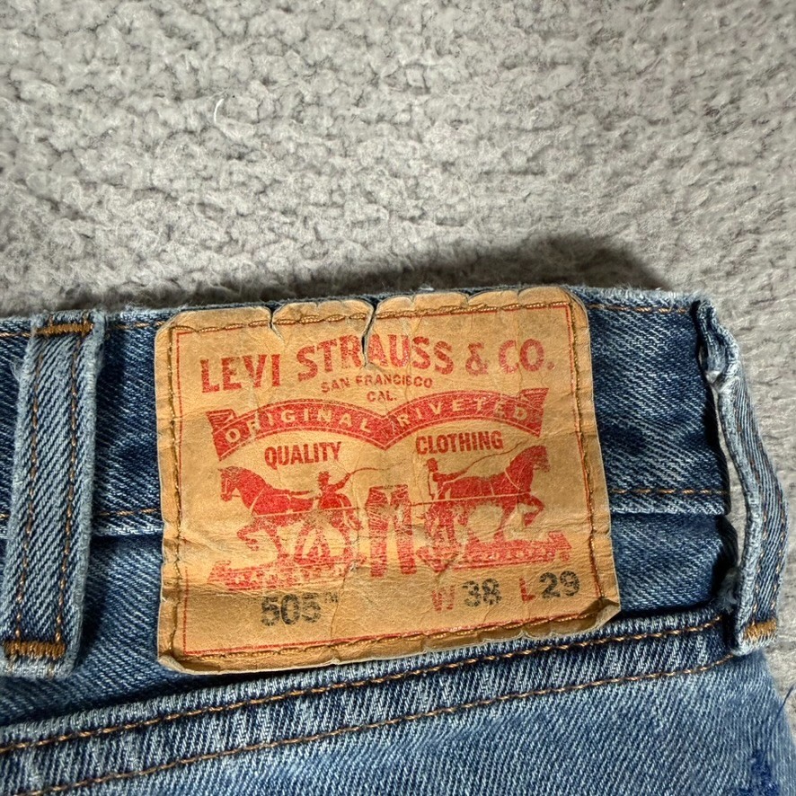 Levis Jeans Mens 38×27 Blue 505 Straight Fit Denim Casual Logo Preppy 5 Pocket