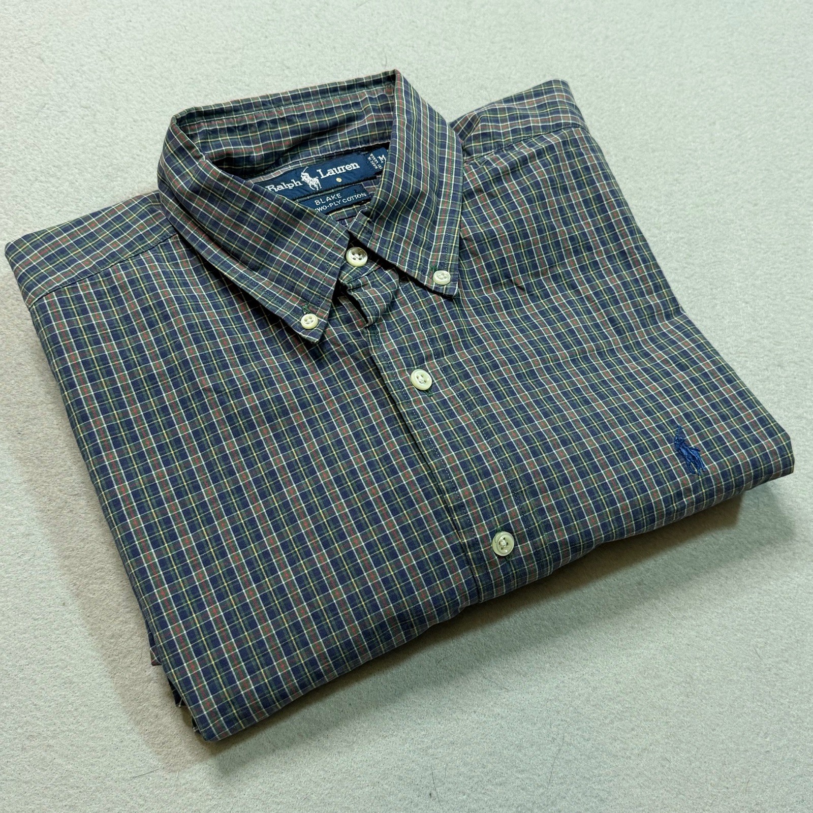 Ralph Lauren Men’s Slim Fit Button Down Plaid Checkered Shirt Grey M Medium