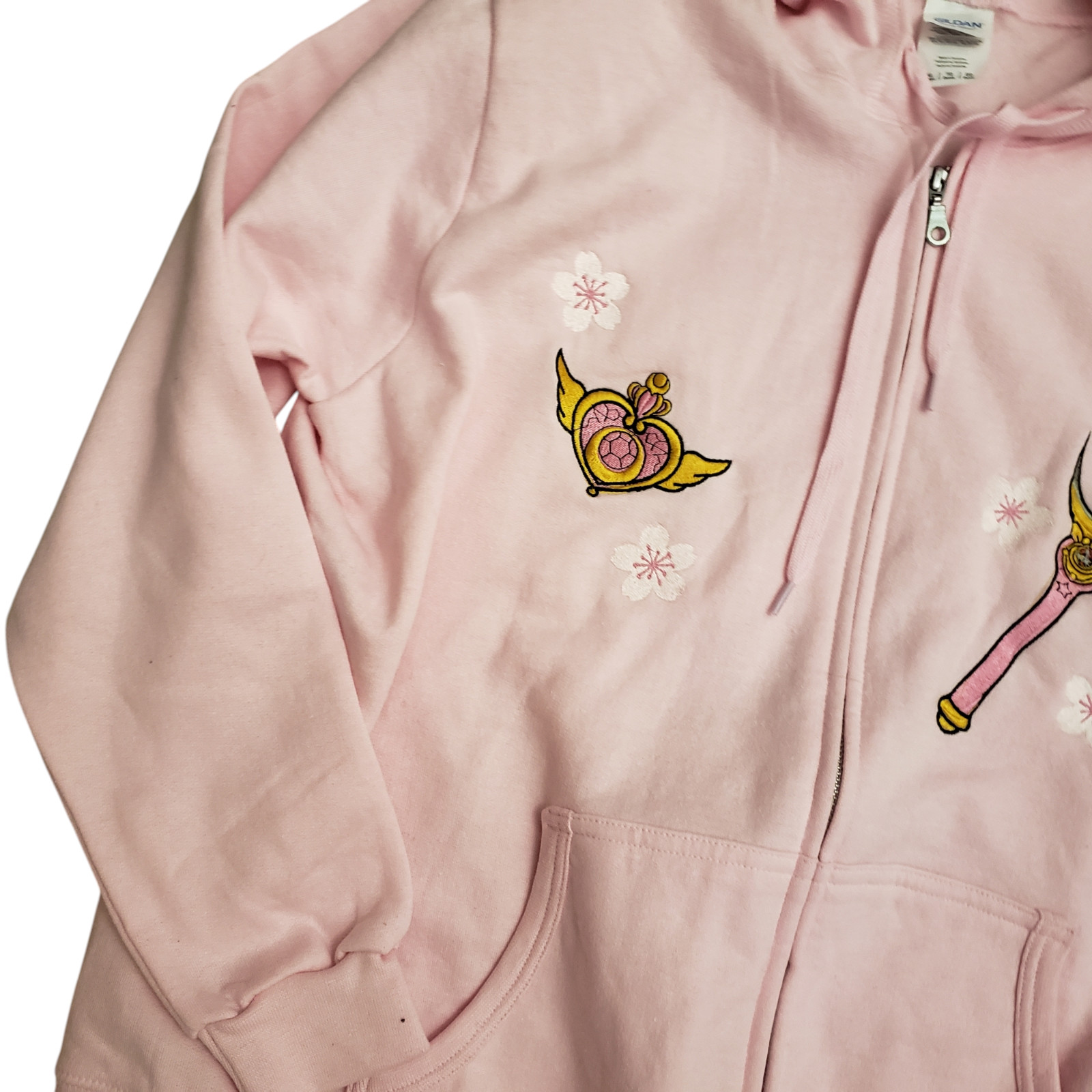 Sailor Moon Crescent Wand Brooch Cherry Blossom Zip Up Hoodie Pink Size XL