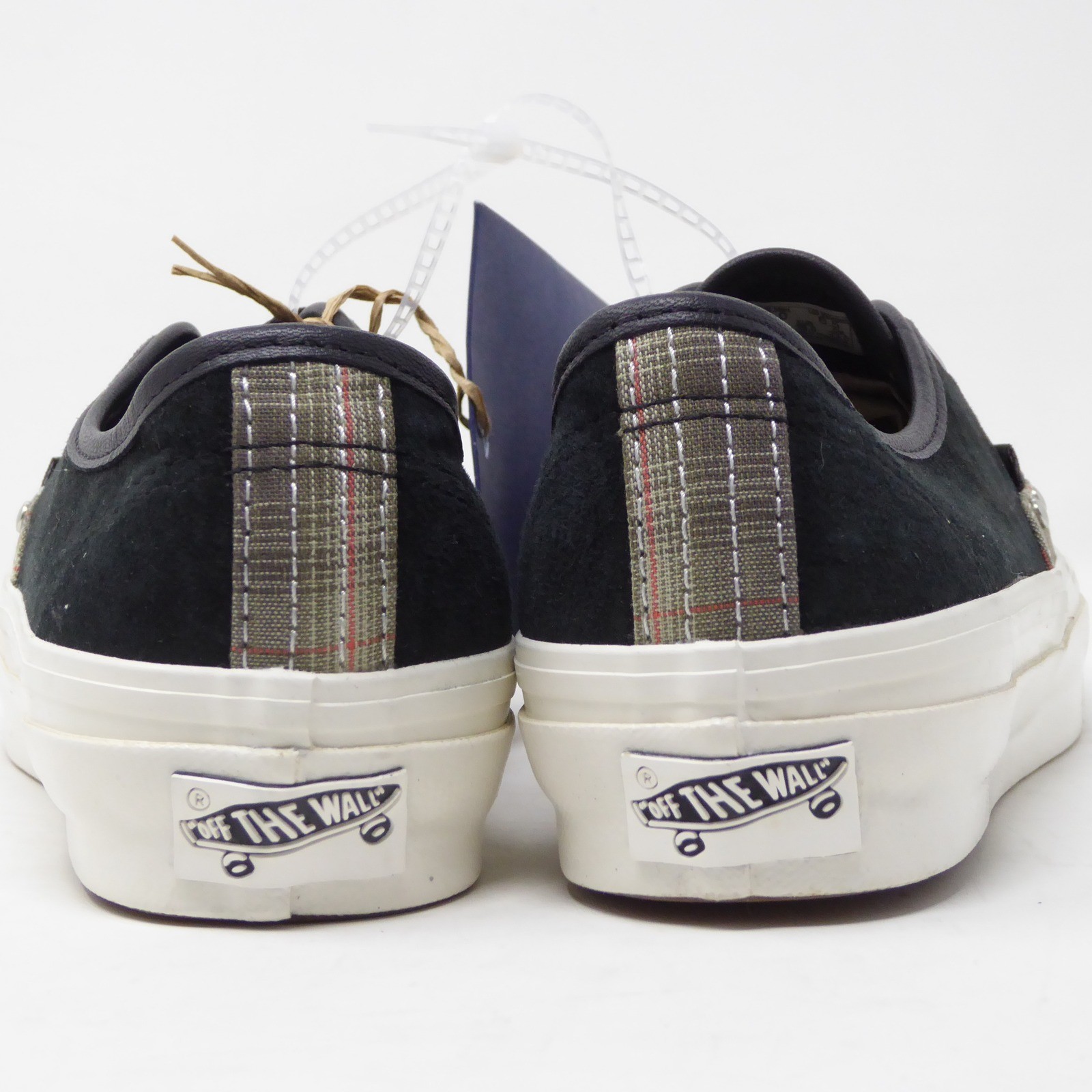 Vans Black & Khaki Premium Authentic 44 Sneakers Prep Plaid Olive Studs Sz 6.5