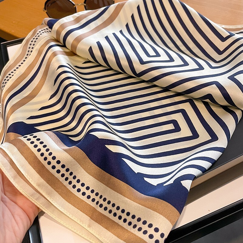 100% Mulberry Silk 27″ Square Scarf Women Neckerchief Wrap Fashion Style Striped