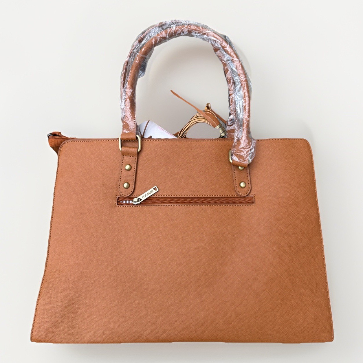 ECOSUSI 15.6 Laptop Tote Bag Vegan Leather Work Satchel Briefcase Brown NWOT