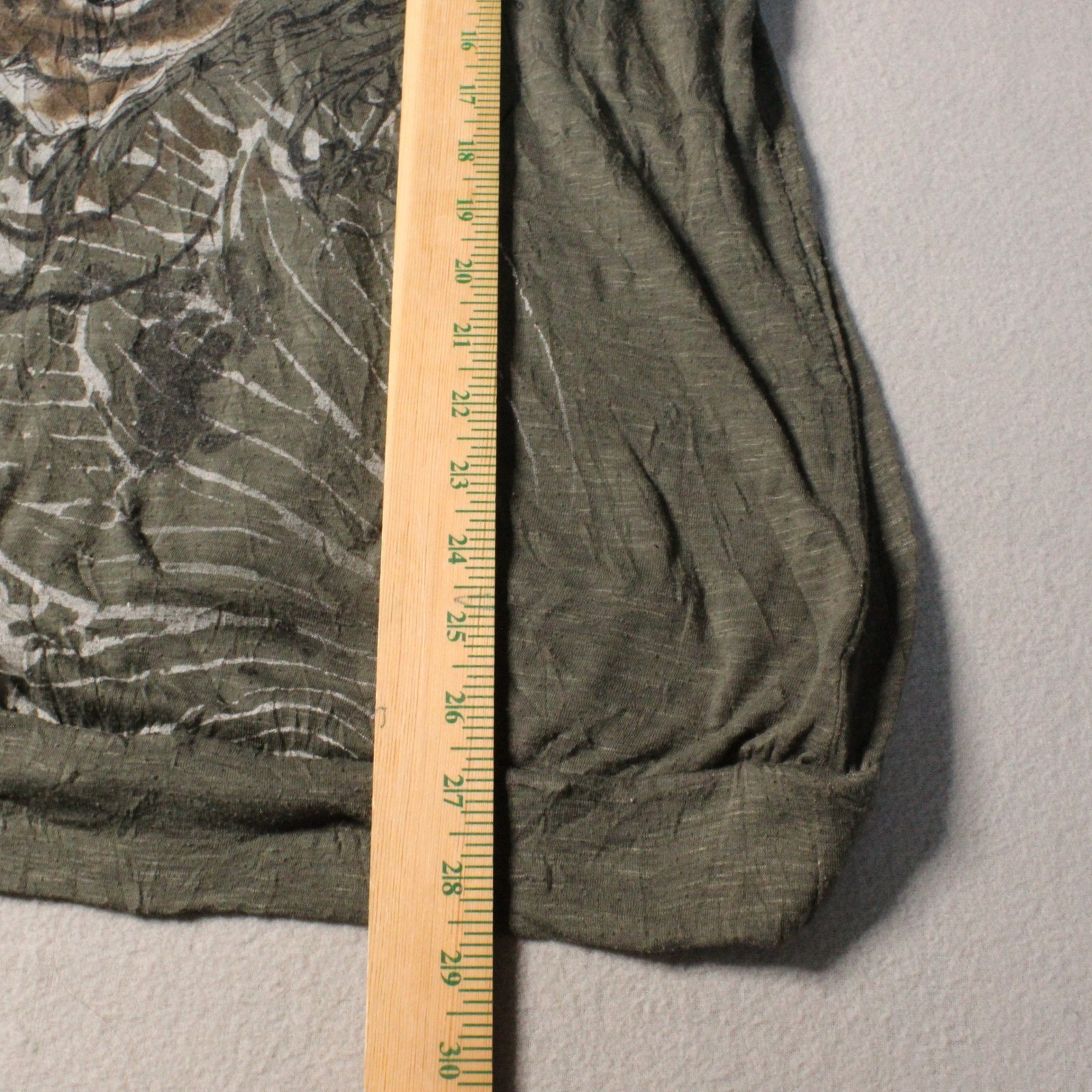 Olive Green Rose Graphic V-Neck Banded Hem Short Sleeve Top Plus Size 2X