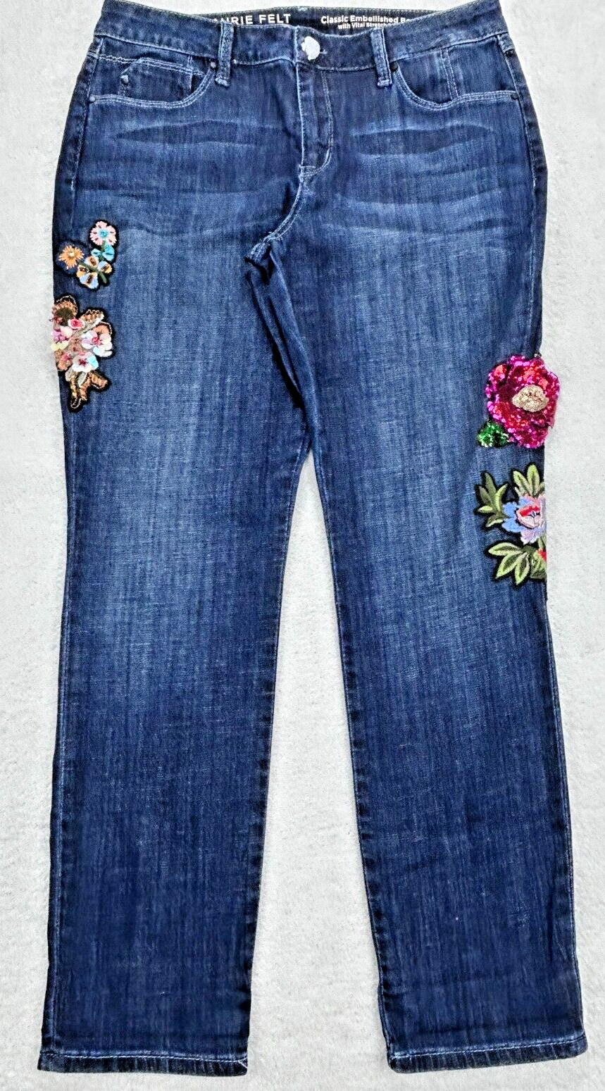 Laurie Felt Classic Boyfriend Jeans Women 10 Floral W/Vital Stretch