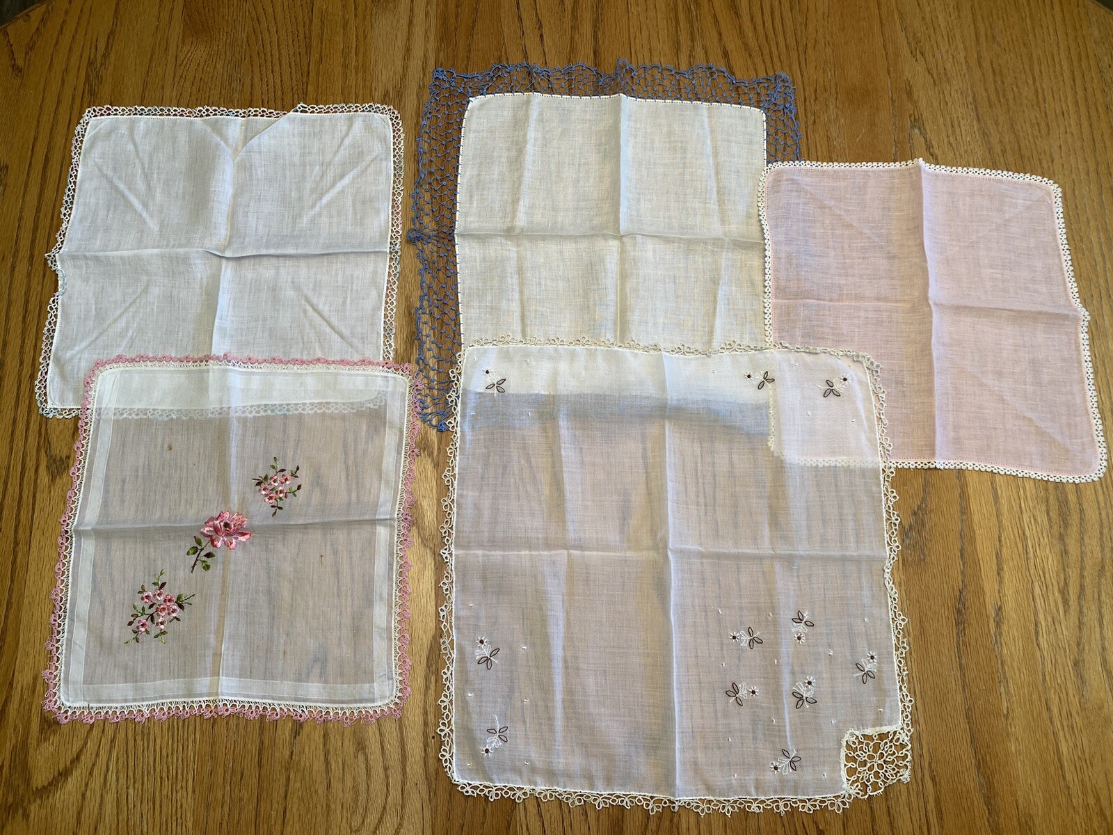 Vintage Hankies x 5 Tatted Edges Tatting All Different Embroidery