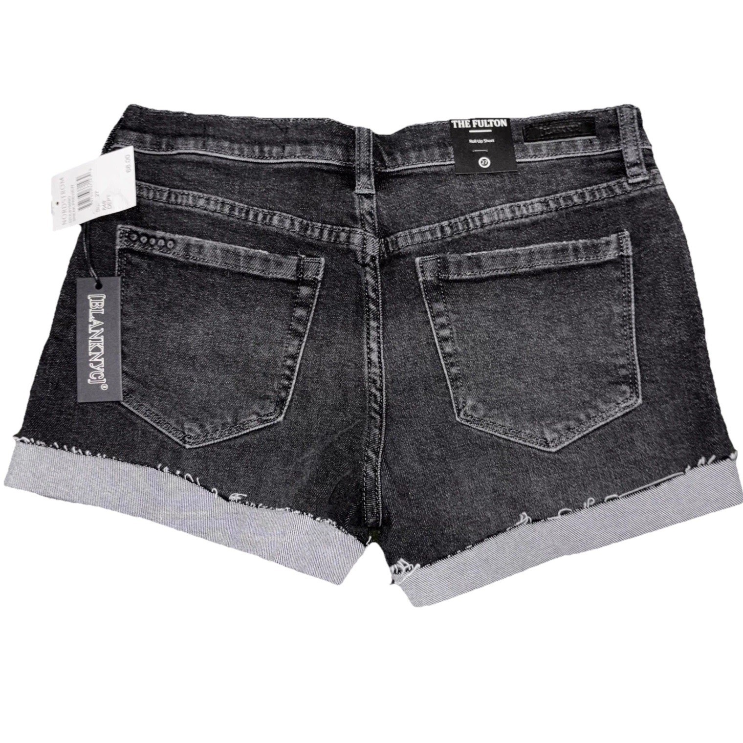 BLANKNYC The Fulton Black Distressed Denim Shorts Womens 27 High Rise Cuffed Hem