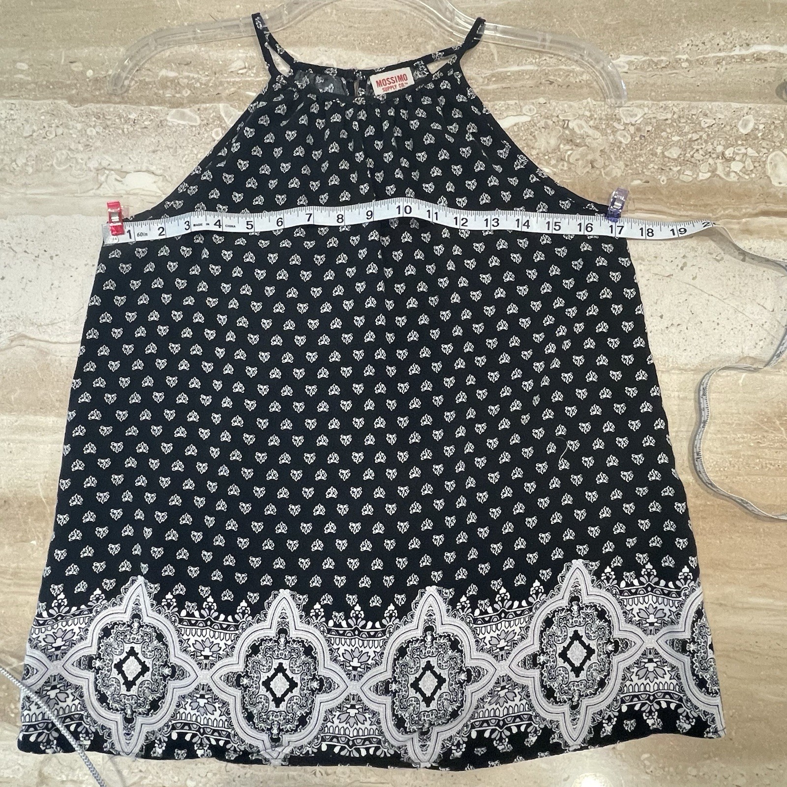 MOSSIMO Boho Paisley Floral Camisole Cami Tank Top High-Neck Small Black White