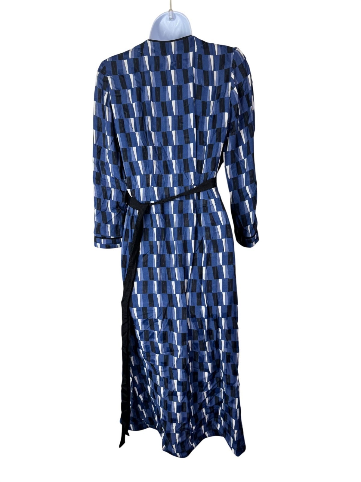 Cefinn Blue Black White Geometric True Wrap Midi Dress US Size 4 3/4 Sleeves
