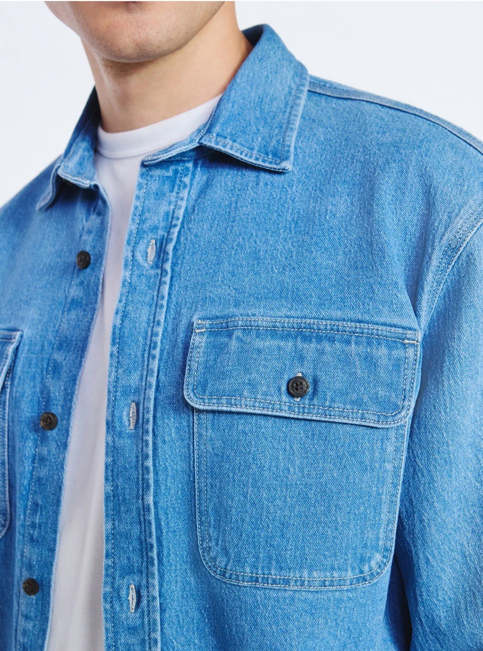 Free Assembly Men’s HeavyweightDenim Overshirt with Long Sleeves, Size XL