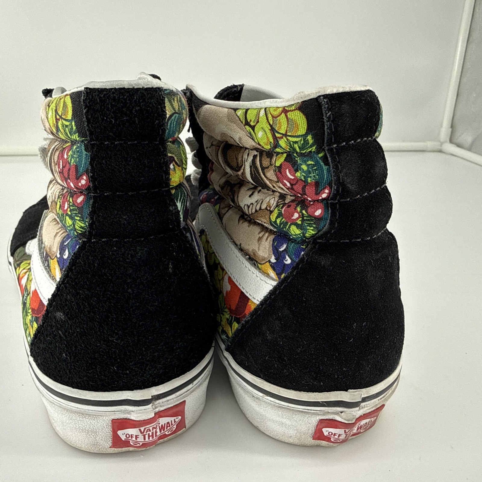 VANS Sk8 Hi Fruit Skull Skeleton Black White Striped Shoe Unisex Sz M 9.5 /W 11