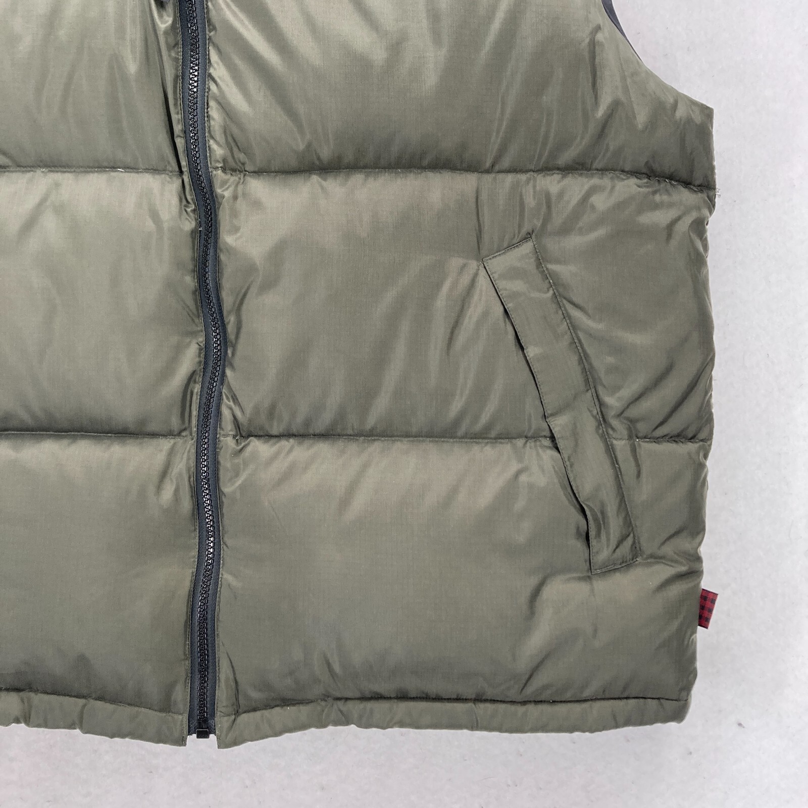Woolrich Goose Down Puffer Vest Mens Large Earth Green Full Zip Pockets Camp