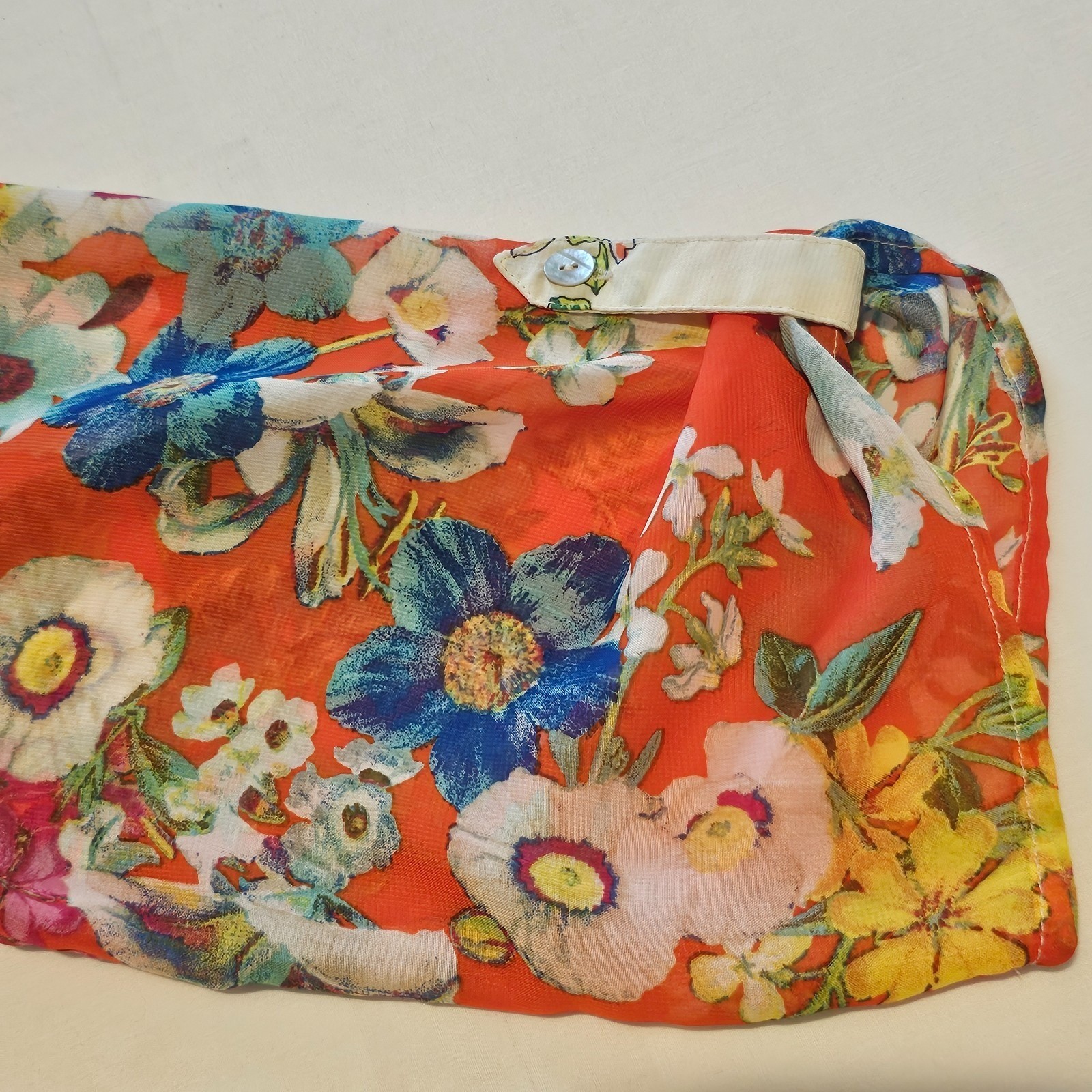 Fig & Flower V-Neck Floral Blouse Top Women Sz L 3/4 Sleeve Pleated
