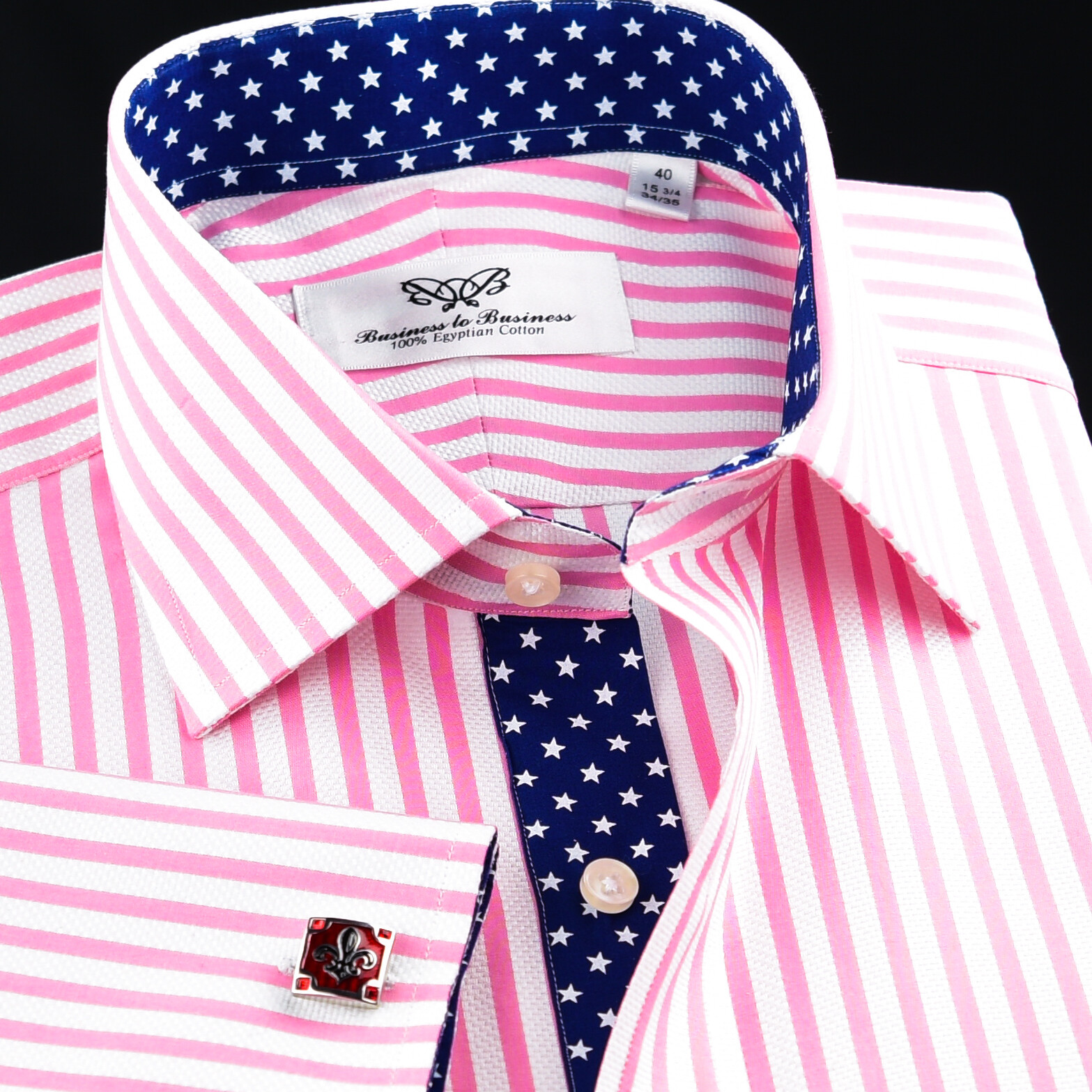 Pink Stripe Formal Business With Blue Stars Inner Lining Professional BossDress