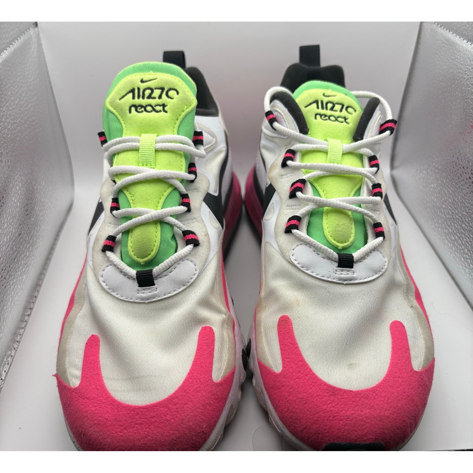 Nike Air Max 270 React Womens White Hyper Pink Electric Green CJ0619-101 10