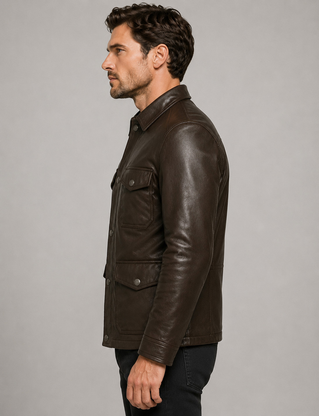 Men’s Brown Lambskin Leather Jacket – Insulated Zip Slim Fit Casual Fashion Coat