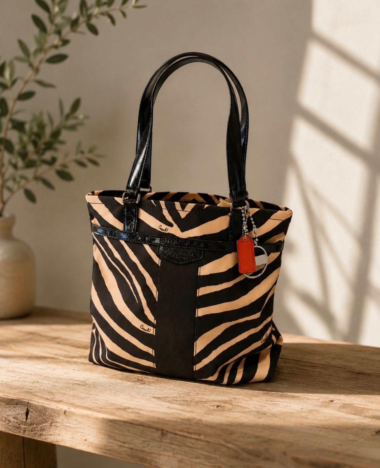 Coach Signature Stripe Zebra Print Tote