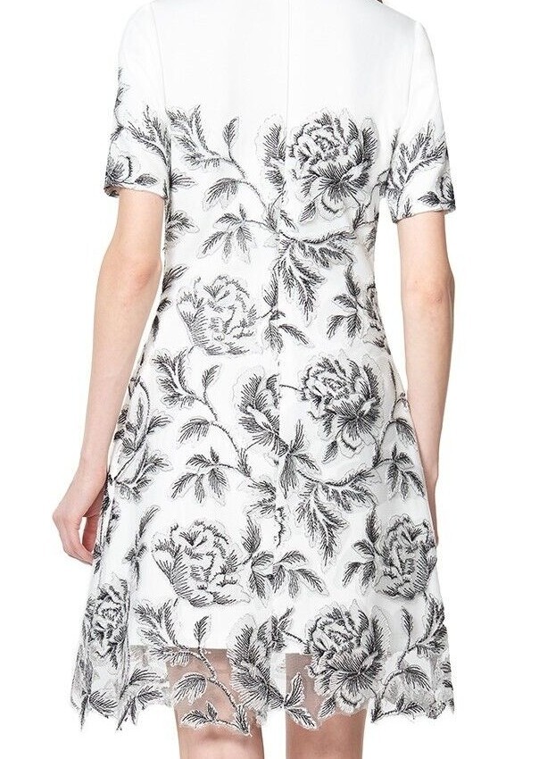 Tadashi Shoji Neoprene Metallic Corded Lace Tulle Overlay Sabi Runway Dress 8