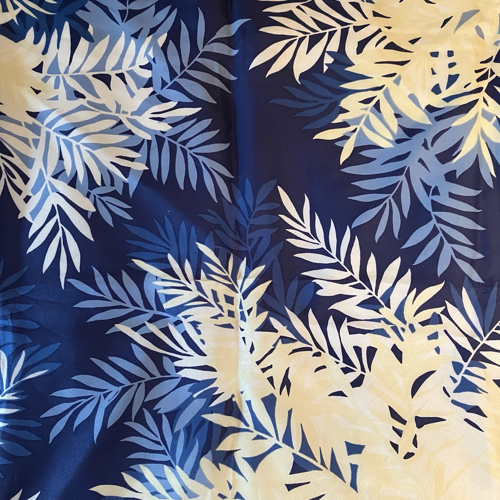 VTG Paoli Square Neck Scarf Blue White Yellow Fern Leaf Preppy Nautical 26.5in