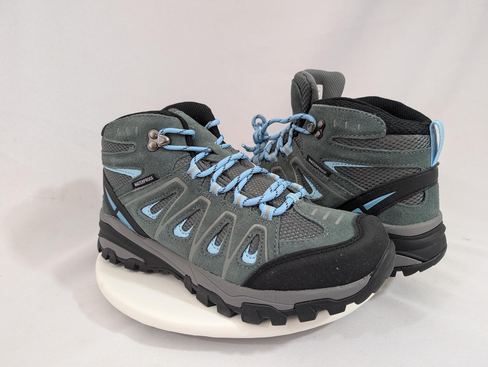 Burudani Waterproof Hiking Boots Size 9 Grey Light Blue Trail Shoes NIB