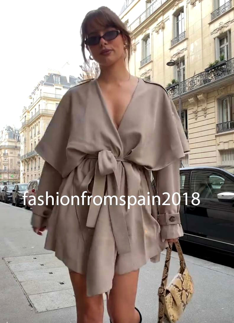 ZARA NEW WOMAN ZW FLOWY SHORT TRENCH BELTED ONE SIZE: M DARK BEIGE 2450/316/731