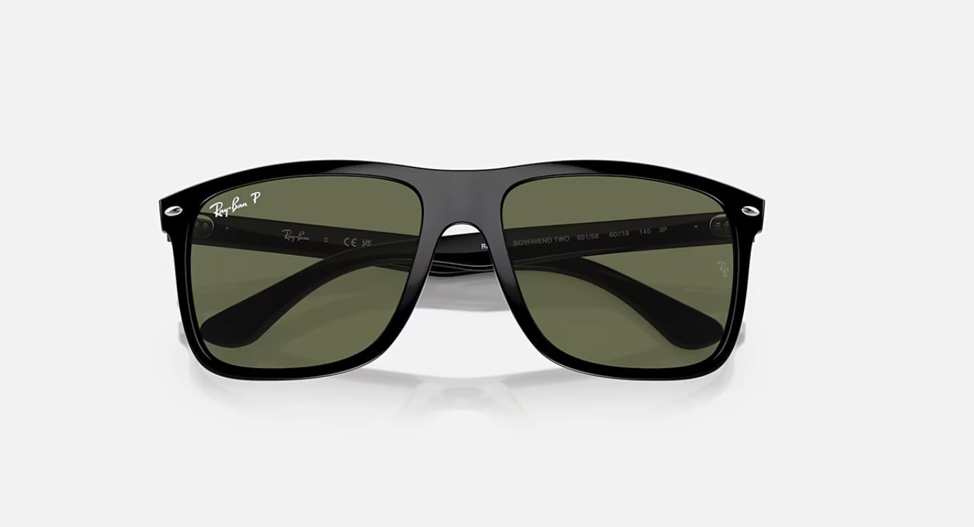 Ray-Ban Boyfriend Two Polished Black/Crystal Green Polarized 60 mm Sunglasses