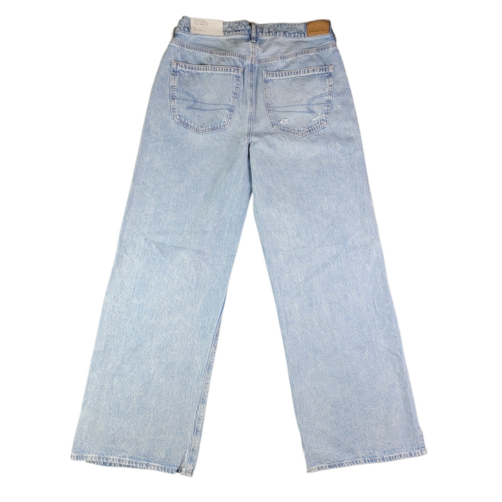 American Eagle Womens 6 Reg Super High Rise Baggy Wide Leg Destroyed Blue Jeans