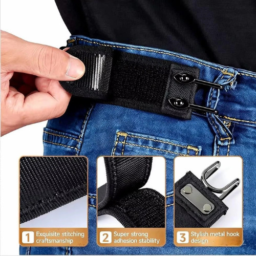 2PCS Tactical Metal Hook Elastic Belt Buckle-Less Invisible Waist Belt Closure