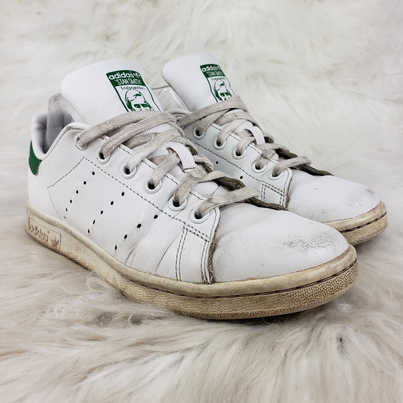 ADIDAS STAN SMITH White Green Skate Shoes Womens Size US 6 EUR 37 1/3