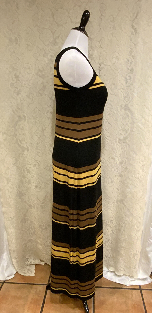 Karen Kane Black, brown, Yellow striped sleeveless maxi dress, Size XL