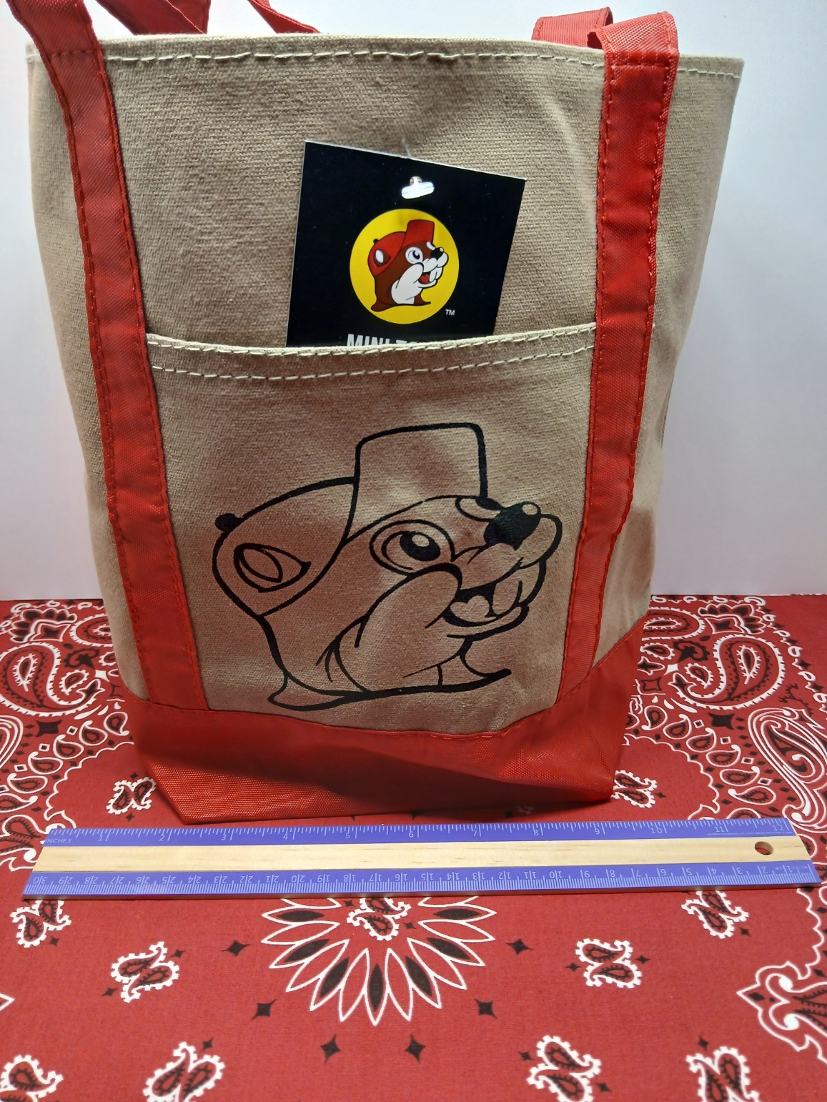 Buc-ee’s Mini Tote Bag ~ New 13×12 Market Bag Small Reusable ~ Canvas & Red Tote