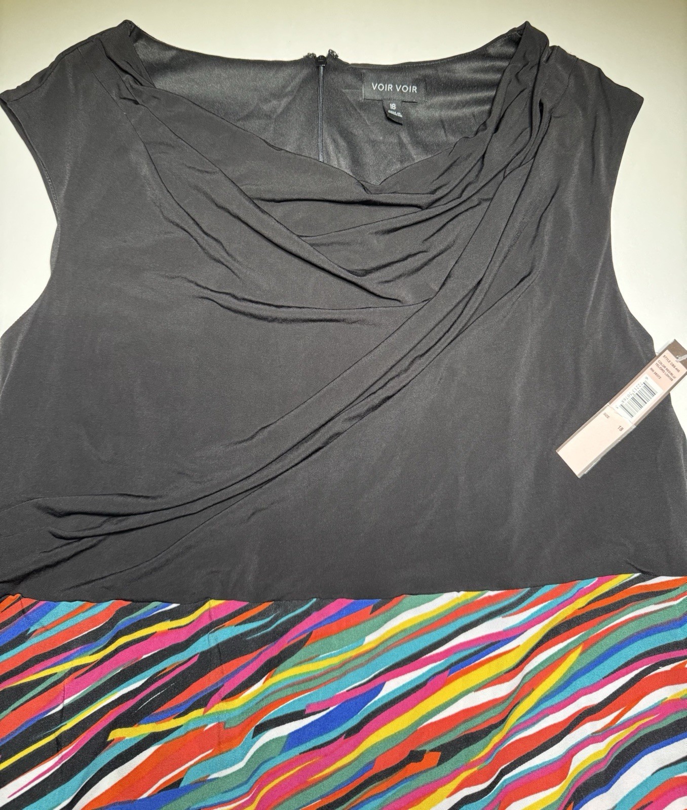 VOIR VOIR Women’s 18 Black/Multicolor Abstract Cowl Neck Sheath Knee Dress