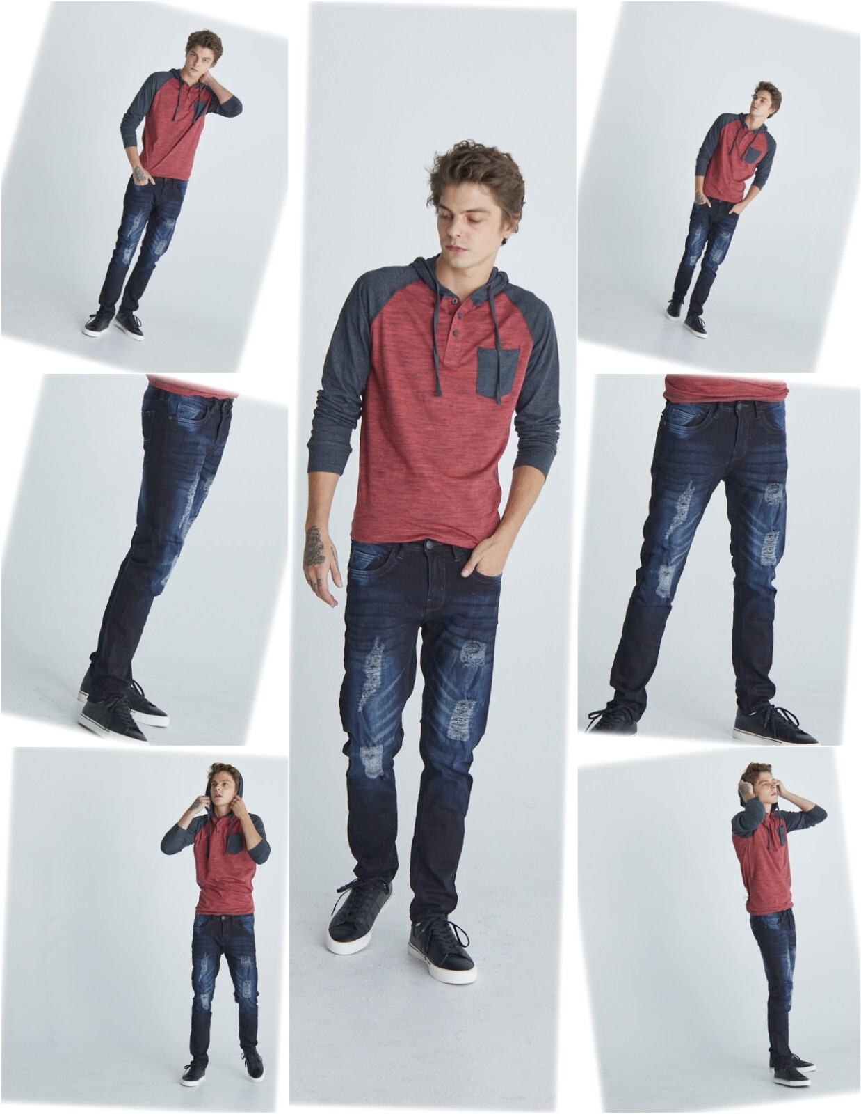 blu/ blk ZZ Mens Skinny Slim Fit Jeans Premium Stretch Denim Distressed Jeans