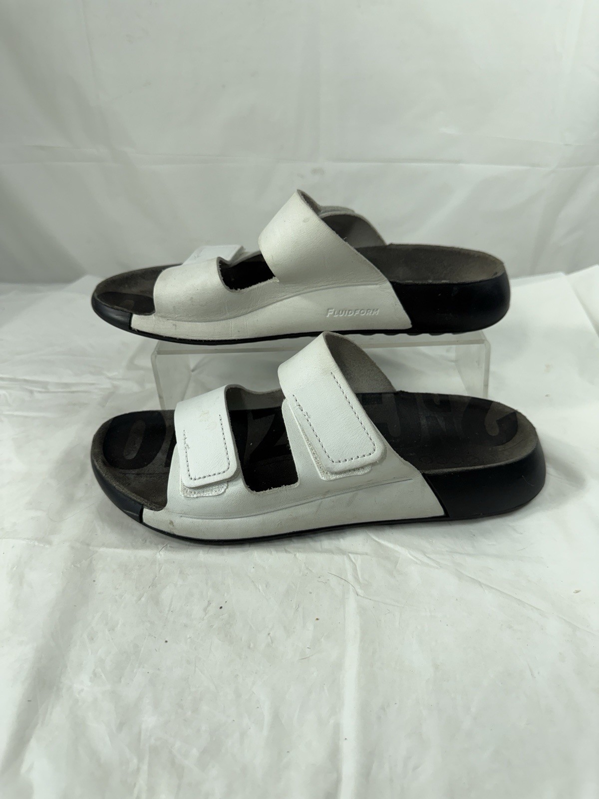 Ecco 2nd Cozmo 2 Band Leather Slide White Sandal Size 6-6.5