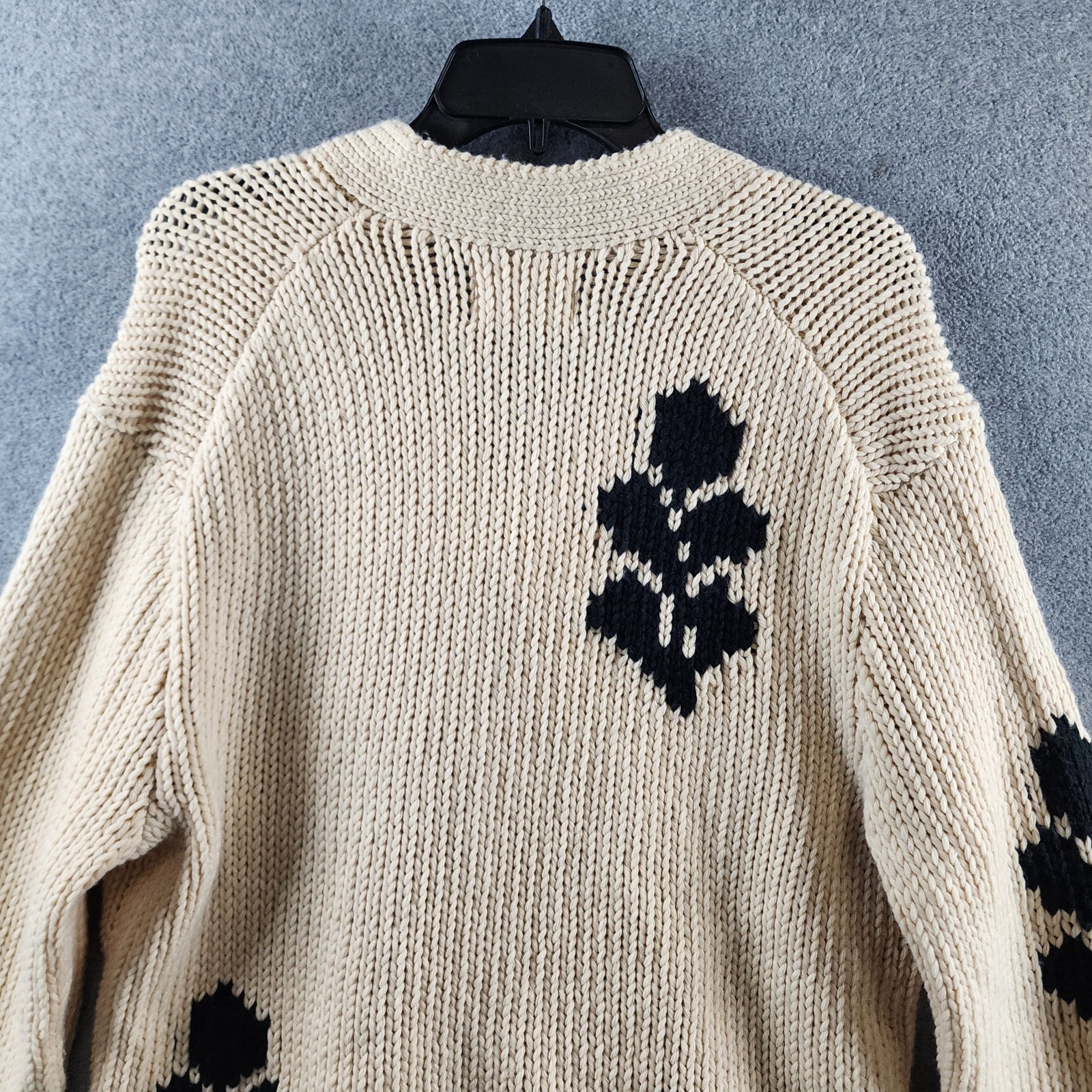 NN.07 Mika Chunky Cardigan Button Sweater Men’s M Ecru/Black V-Neck Long Sleeve