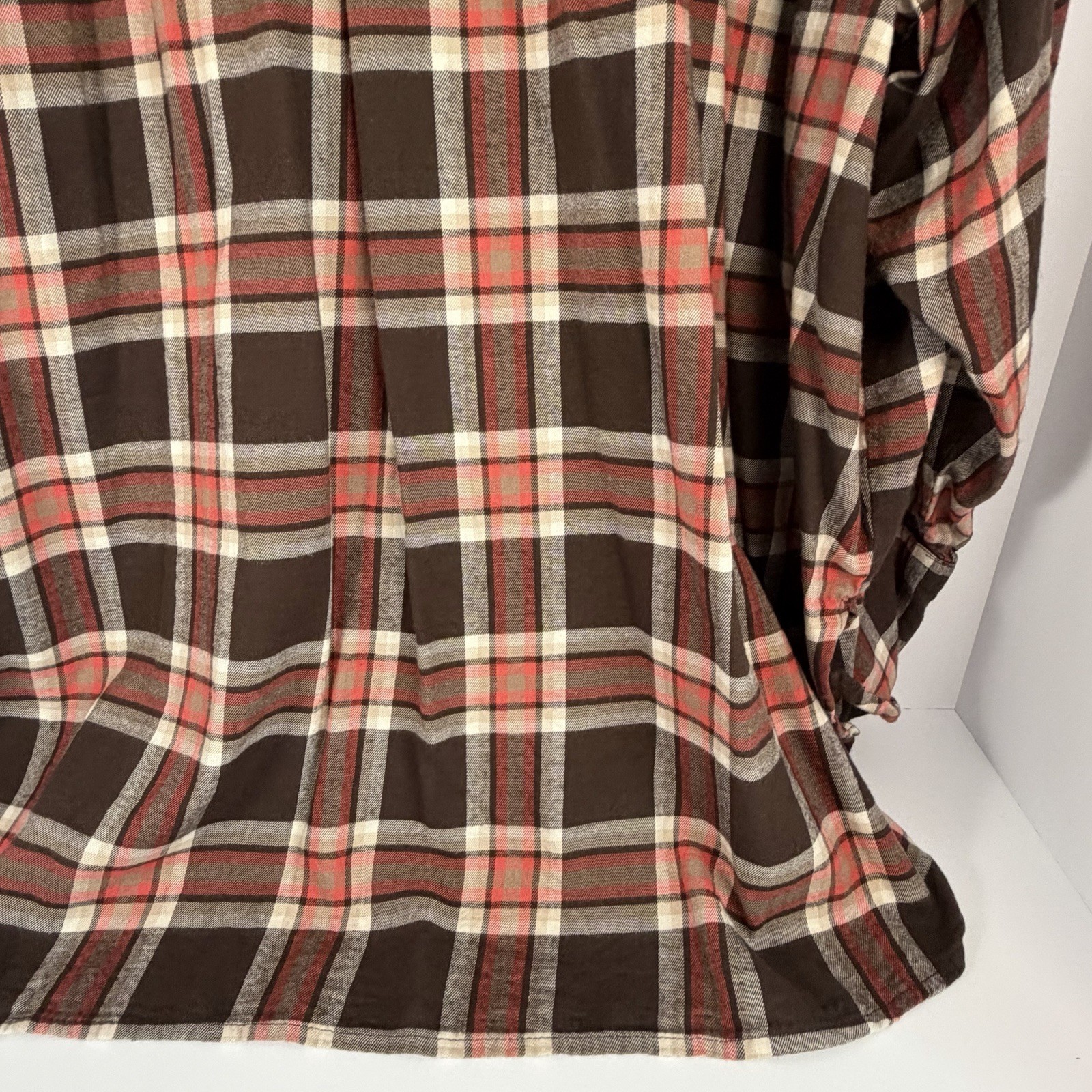 Lane Bryant 26/28 Brown Orange Plaid Tunic Shirt Soft Flannel Feel