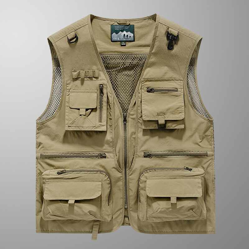 Mens Waistcoat Tops Cargo Multi Pocket Utility Vest Fishing Hiking Camping Gilet
