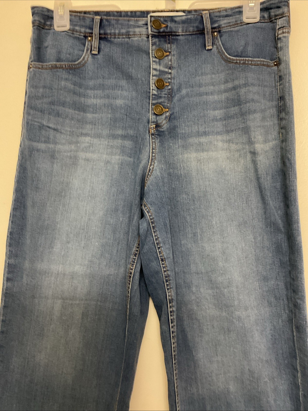 Skinnygirl Women’s Light Blue Wide Leg Crop HighRise Stretch Denim Jeans 32/14
