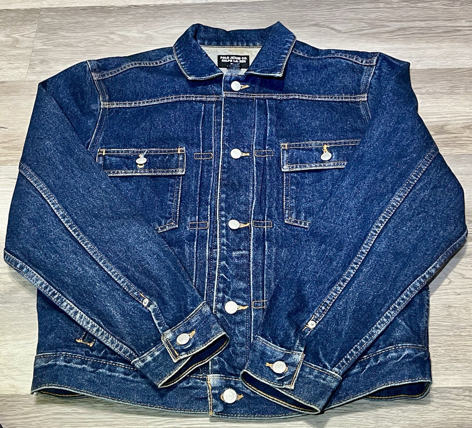 Polo Jeans Co By Ralph Lauren Vintage Denim Dark Blue Jean Trucker Jacket, MED