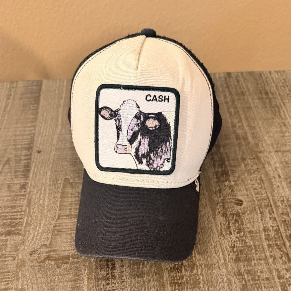 The Farm Black & White Cow Graphic Trucker Hat Mesh Back Adjustable