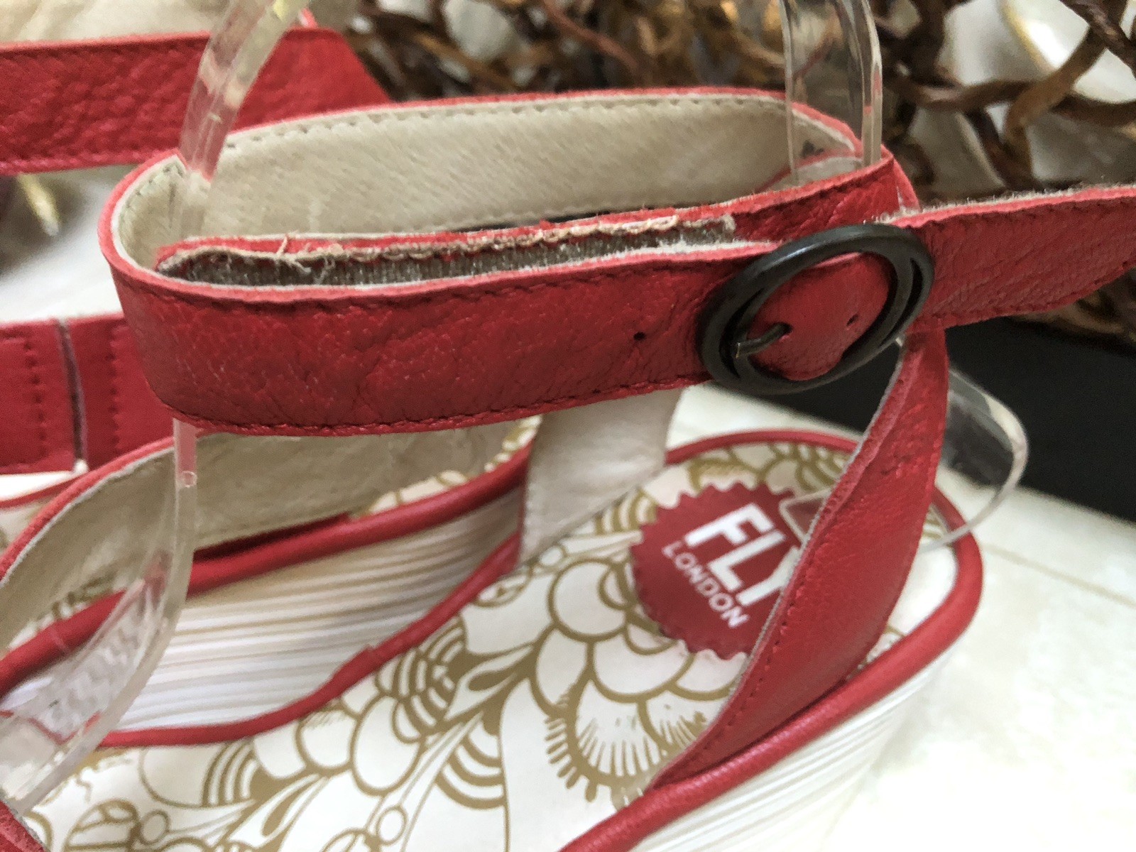 Fly London Yesk Ankle Wrap Sandals EU 40 US 9/9.5 Red Leather Women’s EUC‼️