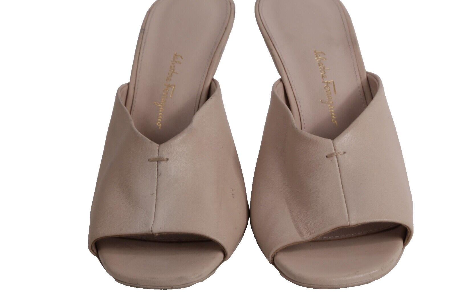 Salvatore Ferragamo Sansu Carrara Cream Leather F-Heel Pointed Toe Mules Shoes 6