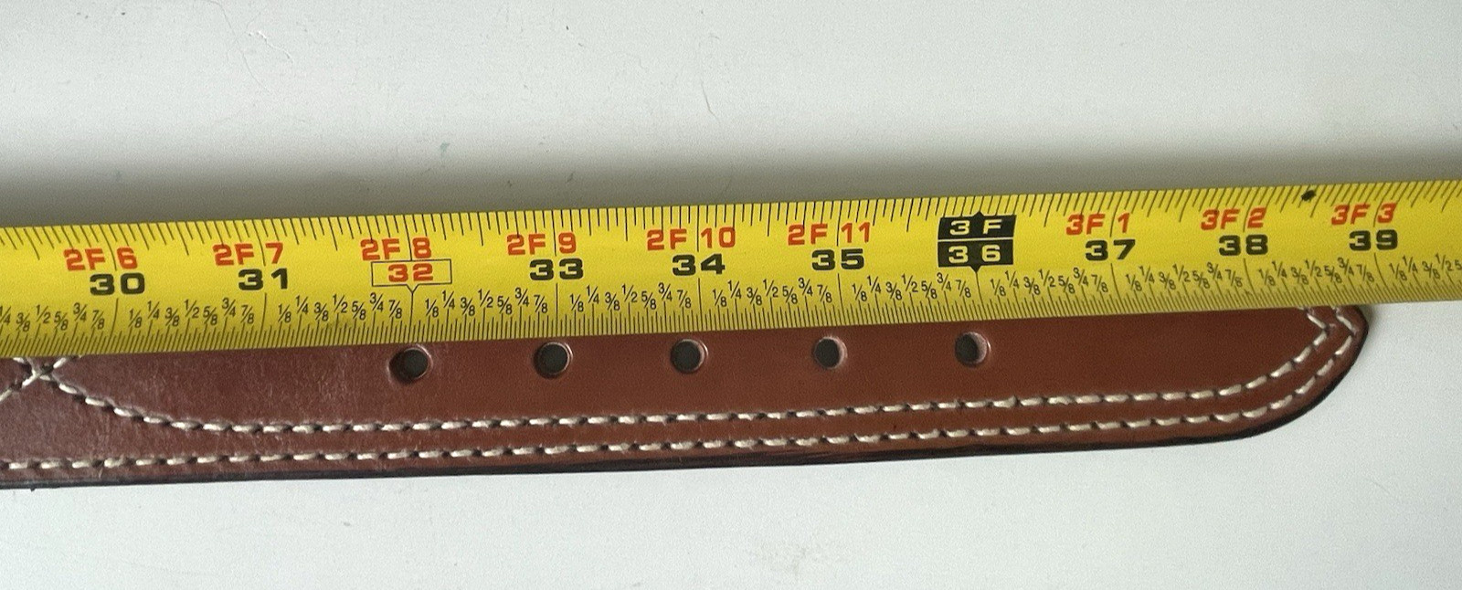 Triple K Leather Stitched Belt Size 34 Brown Brass Colored Buckle With Loop USA