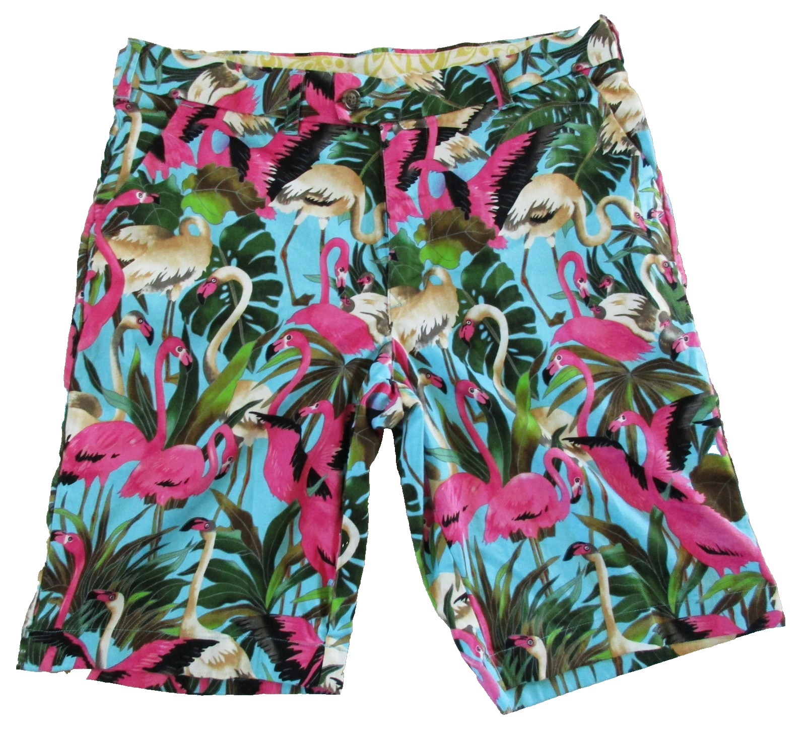 Loudmouth Golf Shorts Men’s 34 All Over Print Pink Flamingo Tropical Chino 11″